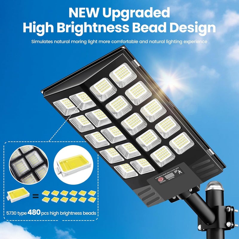 JWT 2 Pack 16" Large Solar Street Lights Outdoor Waterproof - Solar Powered Security Parking Lot Light Dusk to Dawn 60000LM,Motion Sensor Commercial LED Solar Flood Lights Remote Control for Outside Yard - Image 2